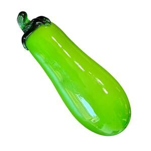 Eggplant Stalk Murano Style Vintage Glass Vegetable- green- some wear scratches